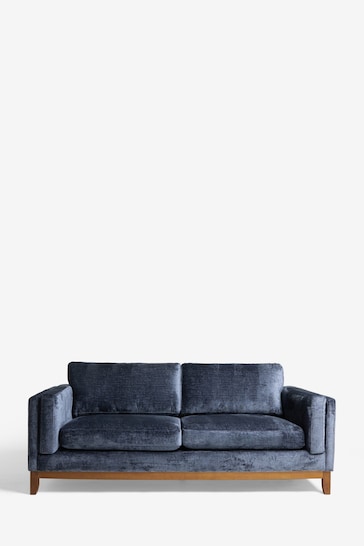 Plush Chenille Navy Blue Bennett Wooden 3 Seater Sofa