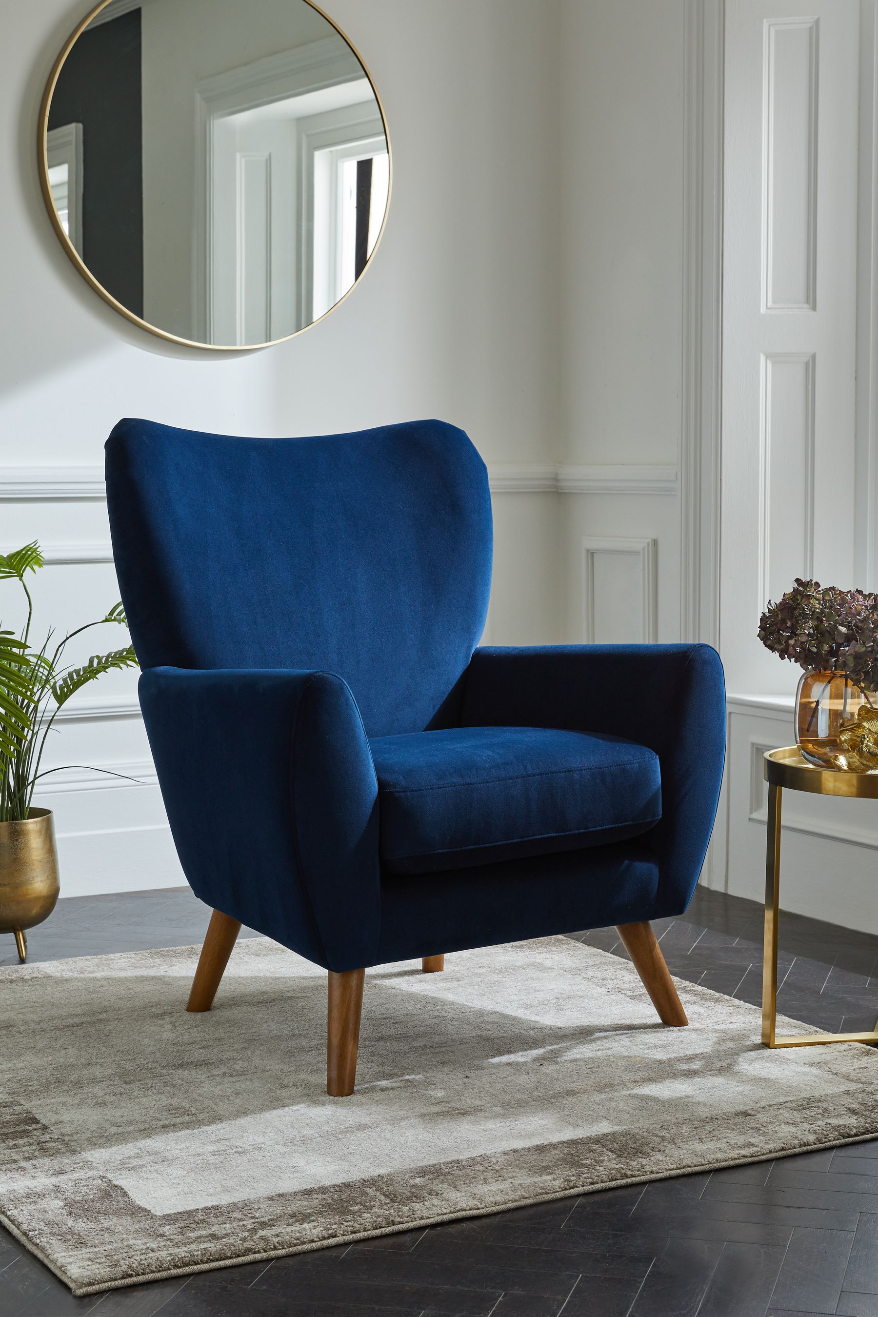 Buy Soft Velvet Navy Blue Wilson II Highback Grande Arm Chair from the Next UK online shop