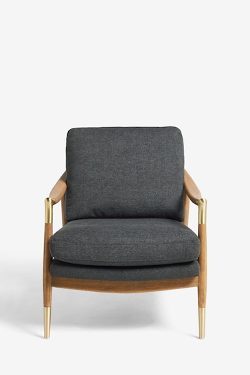 Tweedy Plain Dark Grey Flinton Wooden Walnut Effect Leg Accent Chair