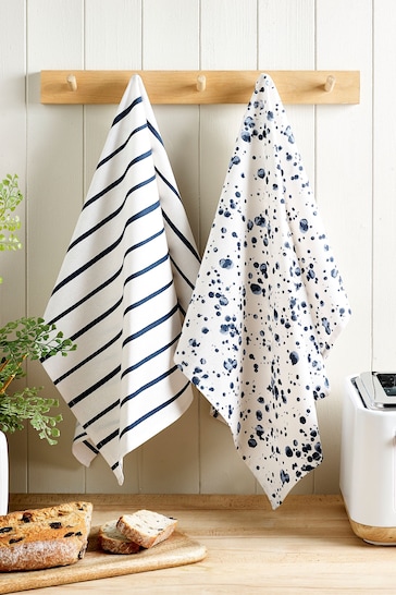Set of 2 Blue Salcombe Spot and Stripe Tea Towels