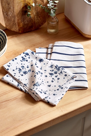 Set of 2 Blue Salcombe Spot and Stripe Tea Towels