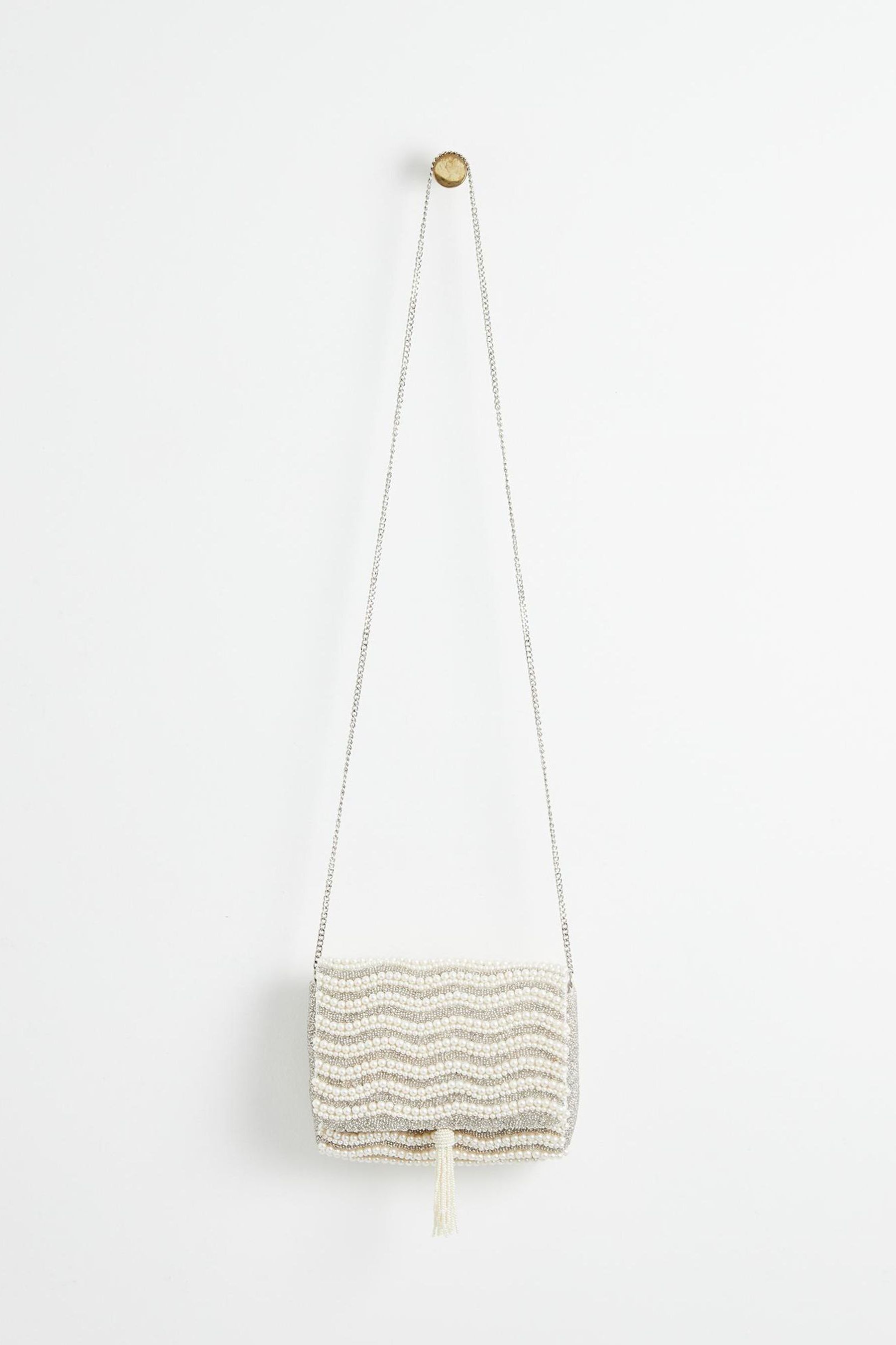 Buy Oliver Bonas Cream Myleah Beaded Pearl Clutch Bag from the