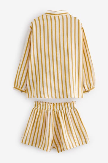 Ecru Cream/Yellow Stripe Button Through Short Pyjamas (6-16yrs)
