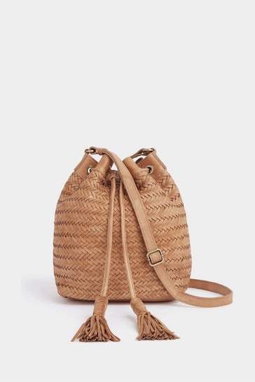 OSPREY LONDON The Joss Woven Natural Leather Bucket Bag