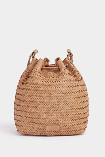 OSPREY LONDON The Joss Woven Natural Leather Bucket Bag