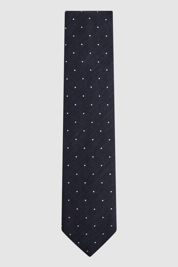 Reiss Navy Levanzo Silk Textured Polka Dot Tie