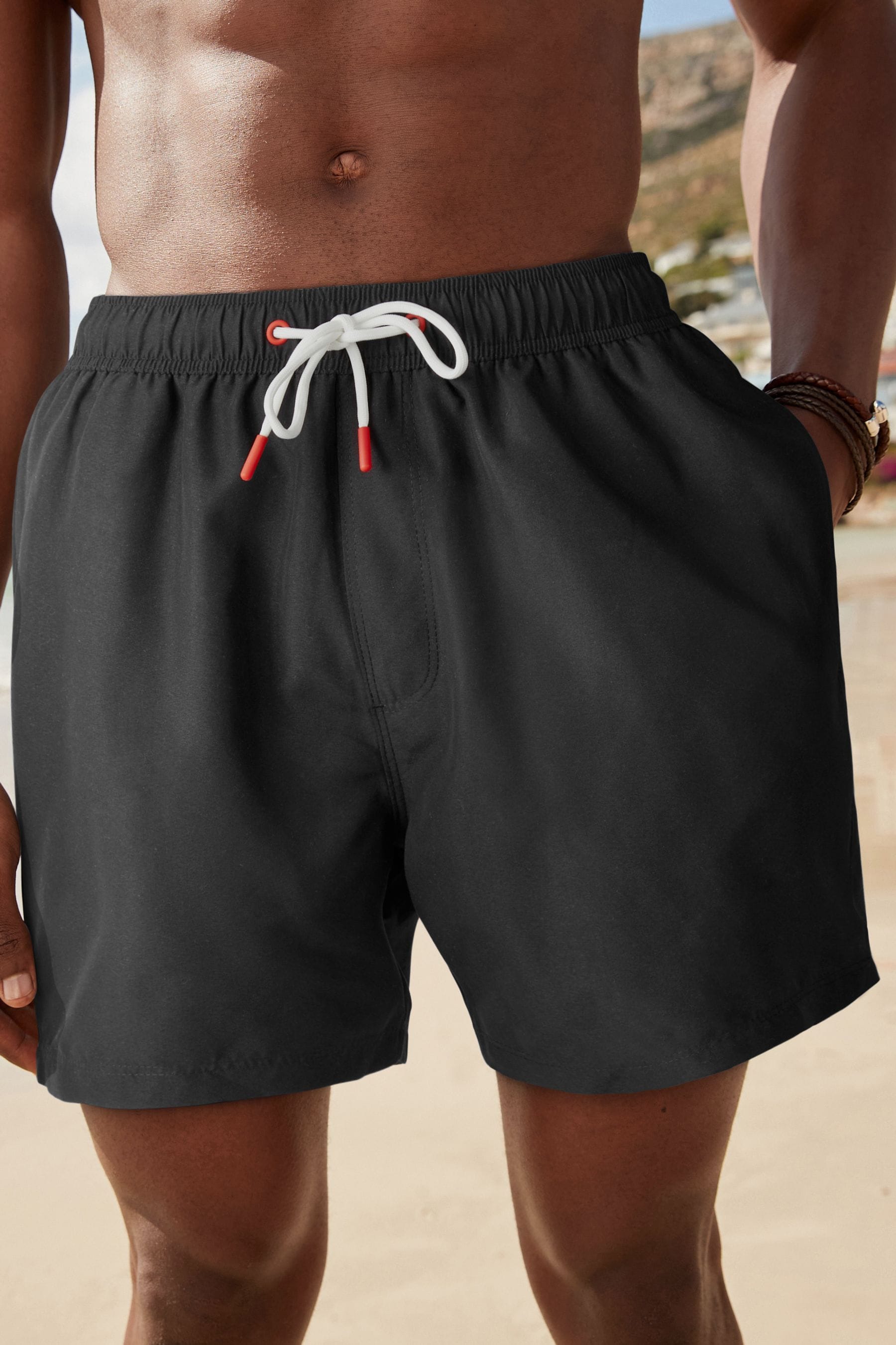 Mens plain black swim shorts discount