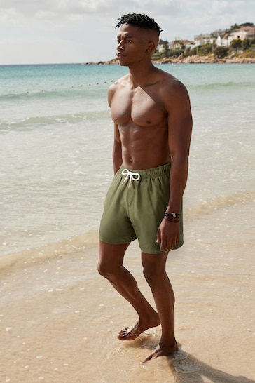 Khaki Green Plain Essential Swim Shorts