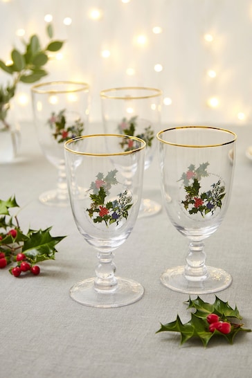 Portmeirion The Holly and the Ivy Set of 4 Goblets Wine Glasses