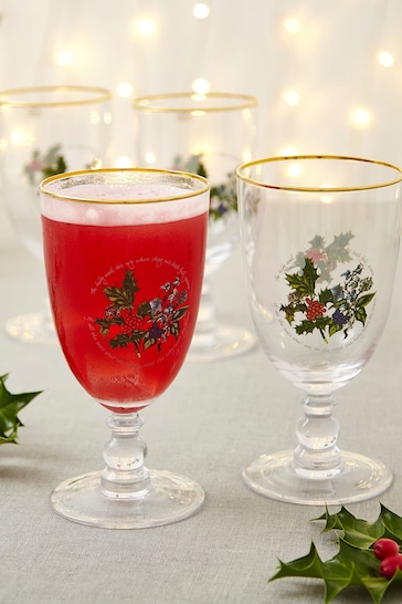 Portmeirion The Holly and the Ivy Set of 4 Goblets Wine Glasses