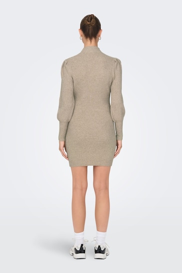 ONLY Brown Puff Sleeve Knitted Jumper Dress
