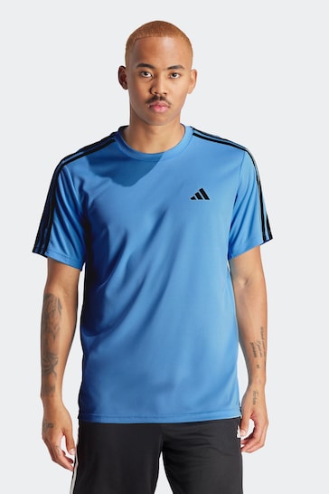 adidas Bright Blue Train Essentials 3-Stripes Training T-Shirt