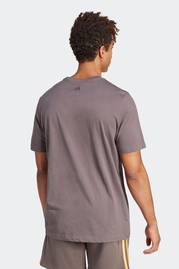 adidas Brown Sportswear Essentials Single Jersey Linear Embroidered Logo T-Shirt