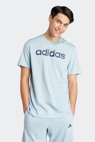 adidas Blue Sportswear Essentials Single Jersey Linear Embroidered Logo T-Shirt
