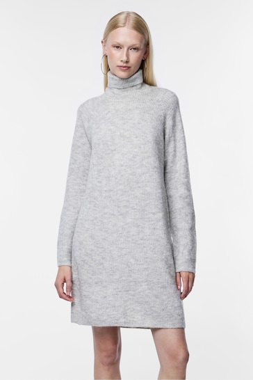 PIECES Grey Roll Neck Knitted Jumper Dress