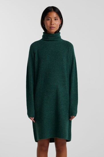 PIECES Green Roll Neck Knitted Jumper Dress