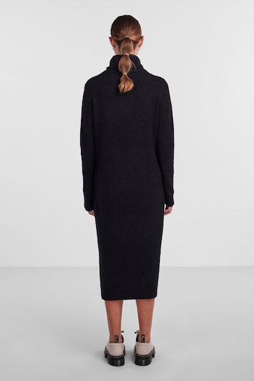 PIECES Black Roll Neck Knitted Midi Jumper Dress
