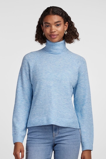 PIECES Blue Roll Neck Soft Touch Knitted Jumper
