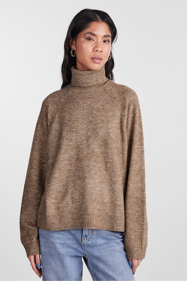 PIECES Brown Roll Neck Soft Touch Knitted Jumper