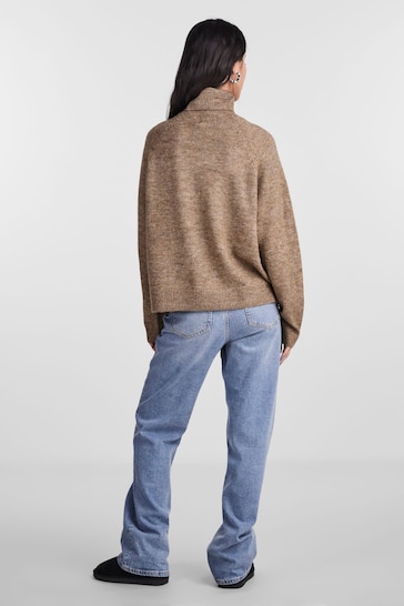 PIECES Brown Roll Neck Soft Touch Knitted Jumper