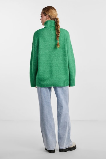 PIECES Green Roll Neck Oversized Longline Knitted Jumper