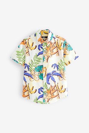 Cream Palm Junior Short Sleeve Printed Shirt (3-16yrs)