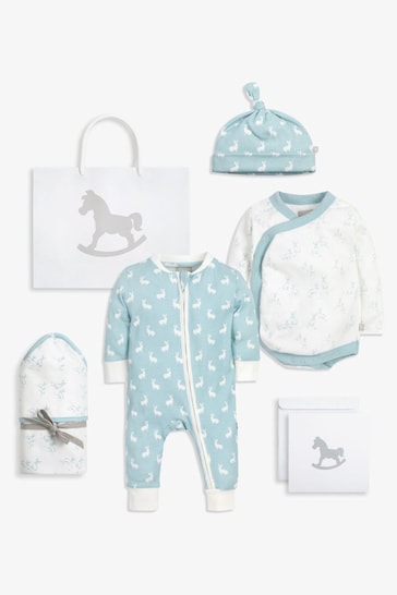 The Little Tailor Blue Welcome Little Baby Easter Bunny Print 4 Piece Gift Set