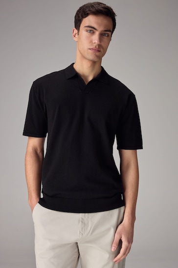 Black Knitted Regular Fit Trophy Polo Shirt