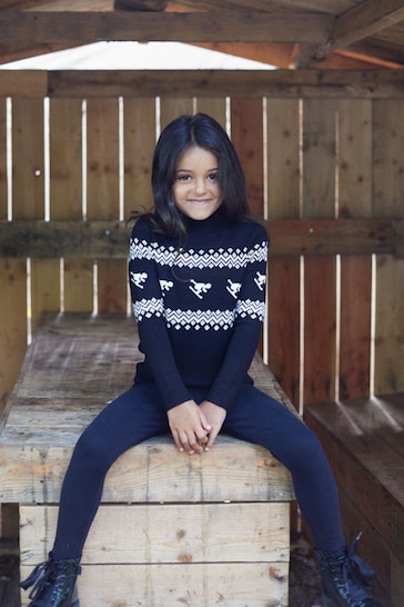 The Little Tailor Kids Cream Slim Fit Ski Design Knitted Christmas Jumper