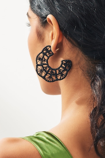 Black Macramé Hoops Earrings