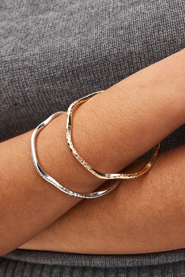 Gold/Silver Tone Hammered Bangle Pack