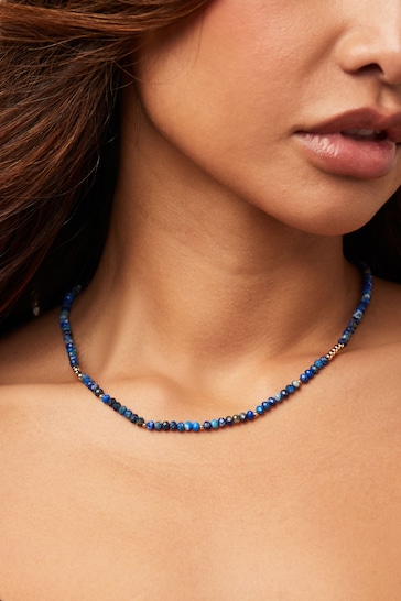 Blue Bead Short Necklace