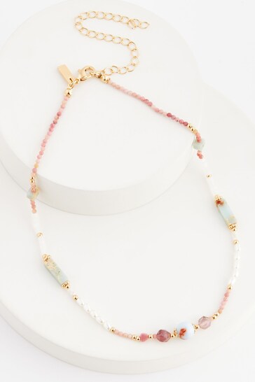 Pink Semi Precious Stone Beaded Necklace