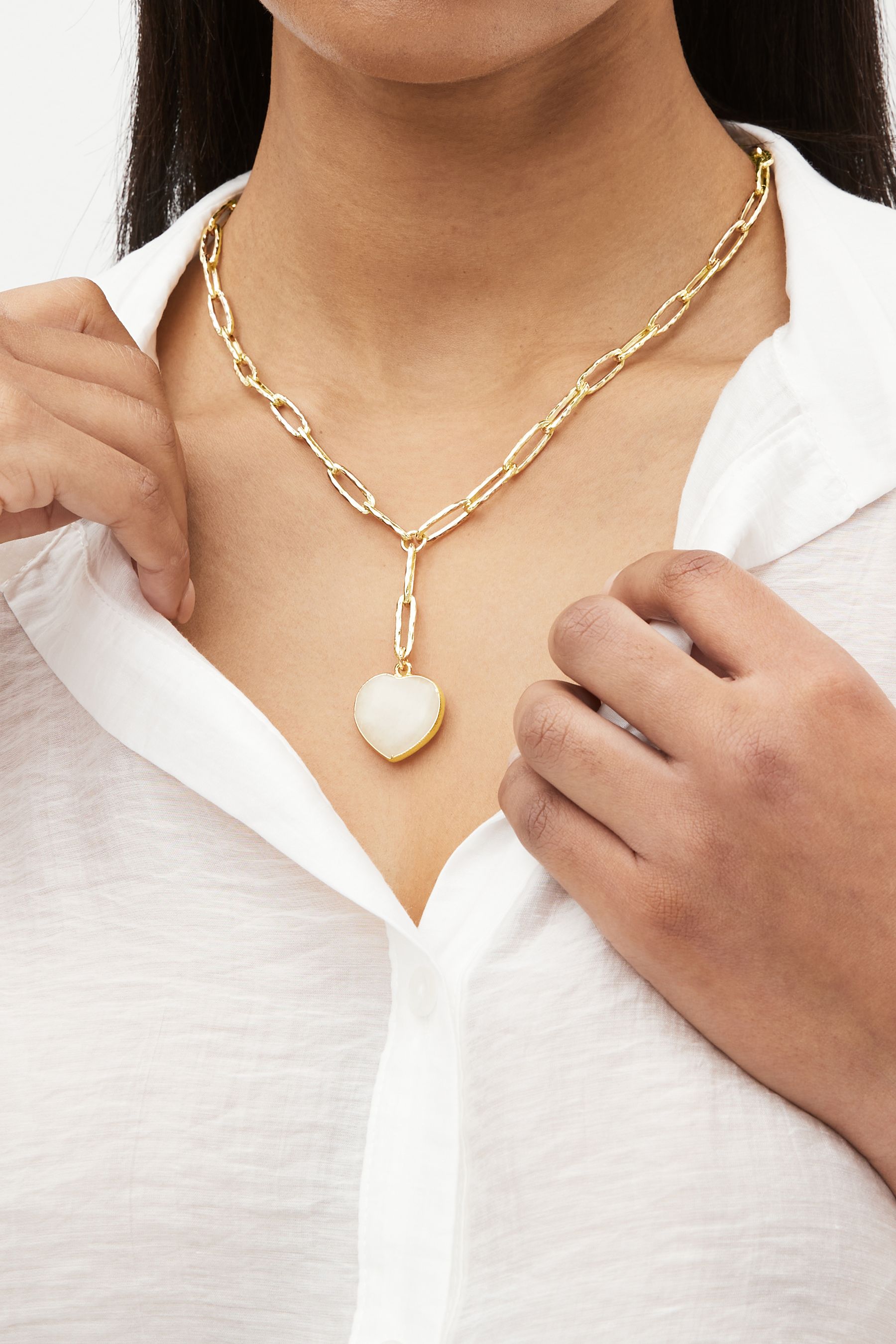 Buy Gold Tone Y Drop Semi Precious Stone Chunky Chain Necklace