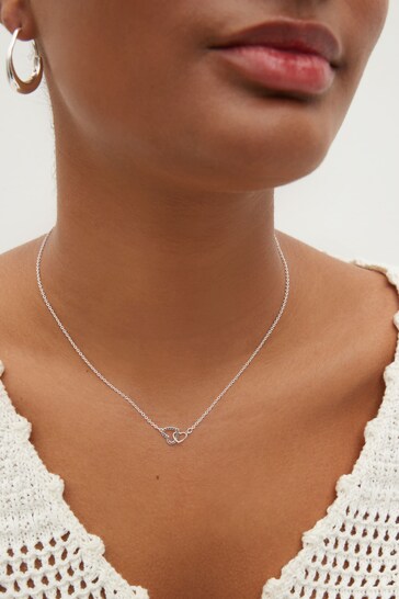 Silver Tone Interlocking Heart Necklace