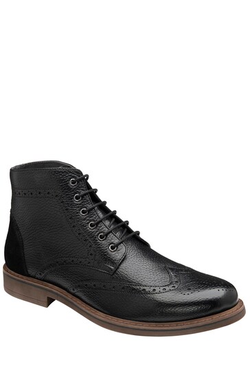 Frank Wright Black Mens Leather Brogue Ankle Boots