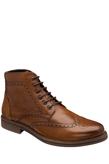 Frank Wright Brown Mens Leather Brogue Ankle Boots