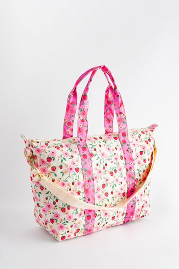 Cath Kidston Ecru/Pink Floral Strappy Overnight Bag
