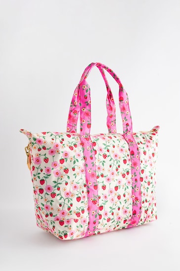 Cath Kidston Ecru/Pink Floral Strappy Overnight Bag