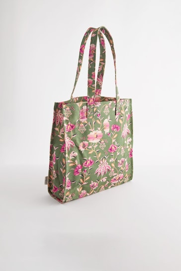Cath Kidston Green Floral Large Coated Bookbag