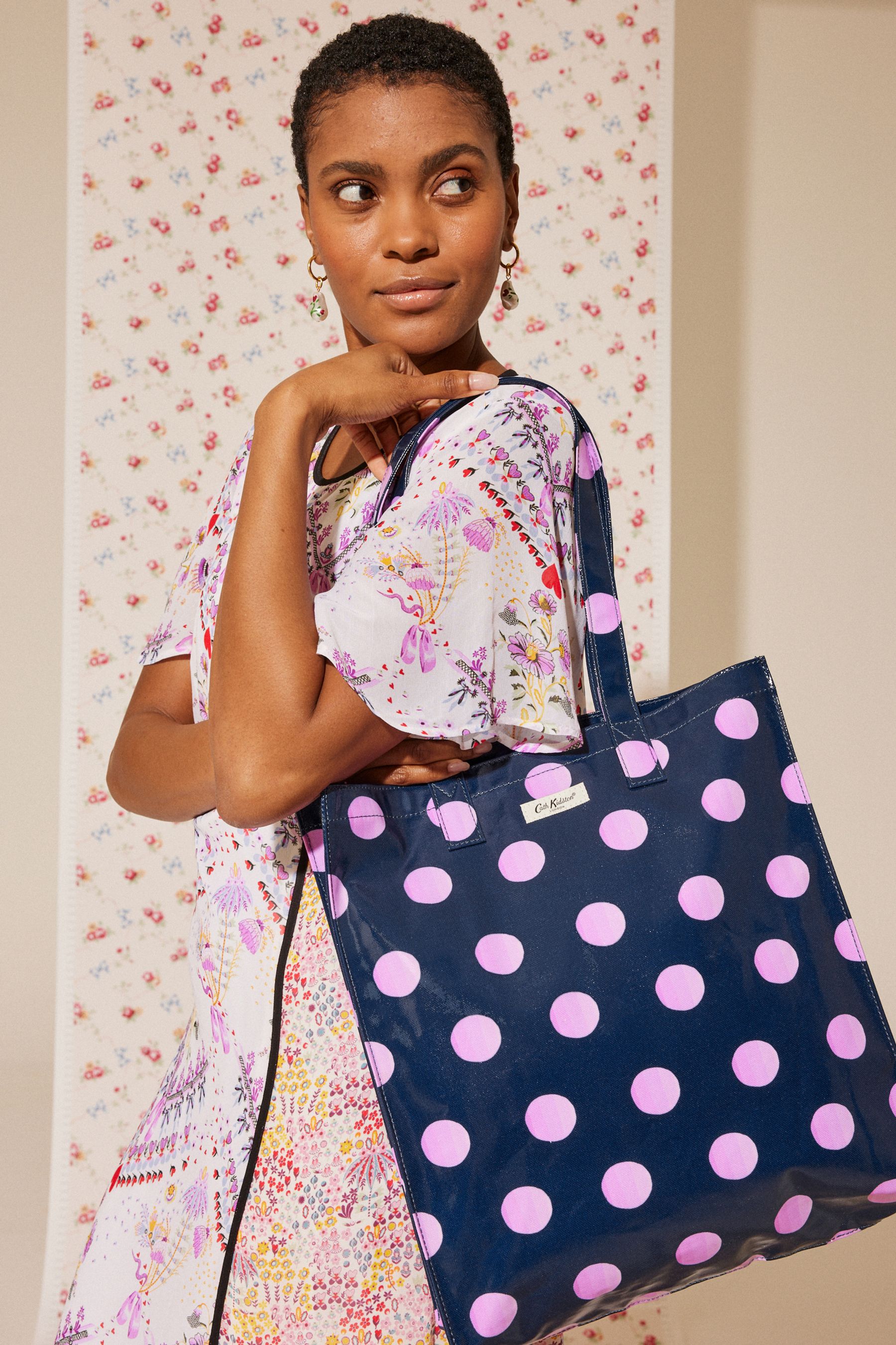 Buy Cath Kidston Navy Pink Spot Large 100 Cotton Coated Bookbag from the Next UK online shop