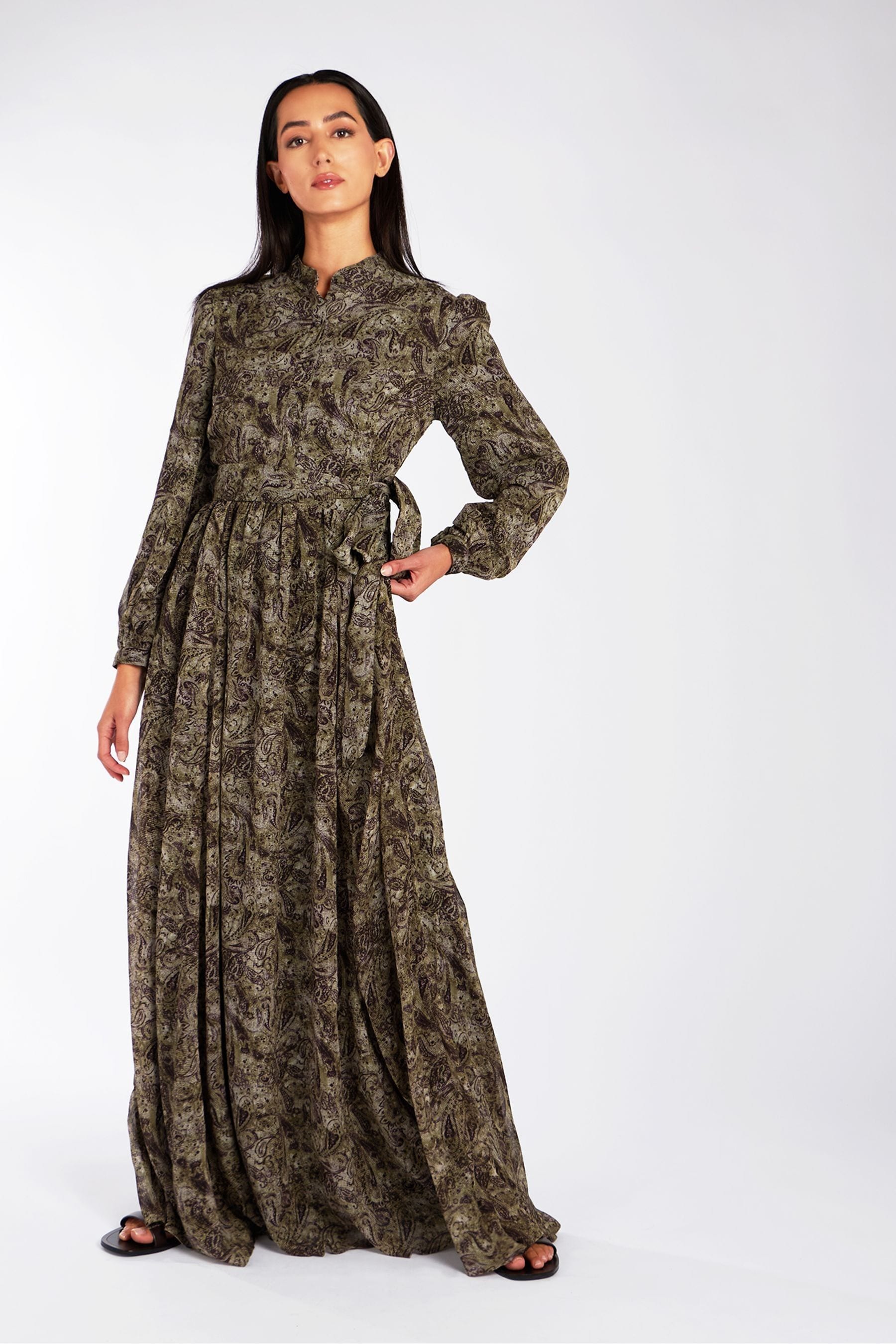 Long sleeve paisley maxi dress sale