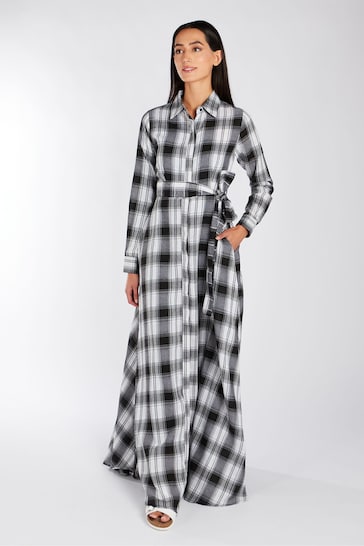 Aab White Open Weave Checked Maxi Dress