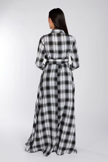Aab White Open Weave Checked Maxi Dress