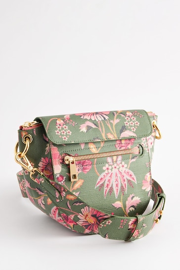 Cath Kidston Green Floral Curved Cross-Body Bag