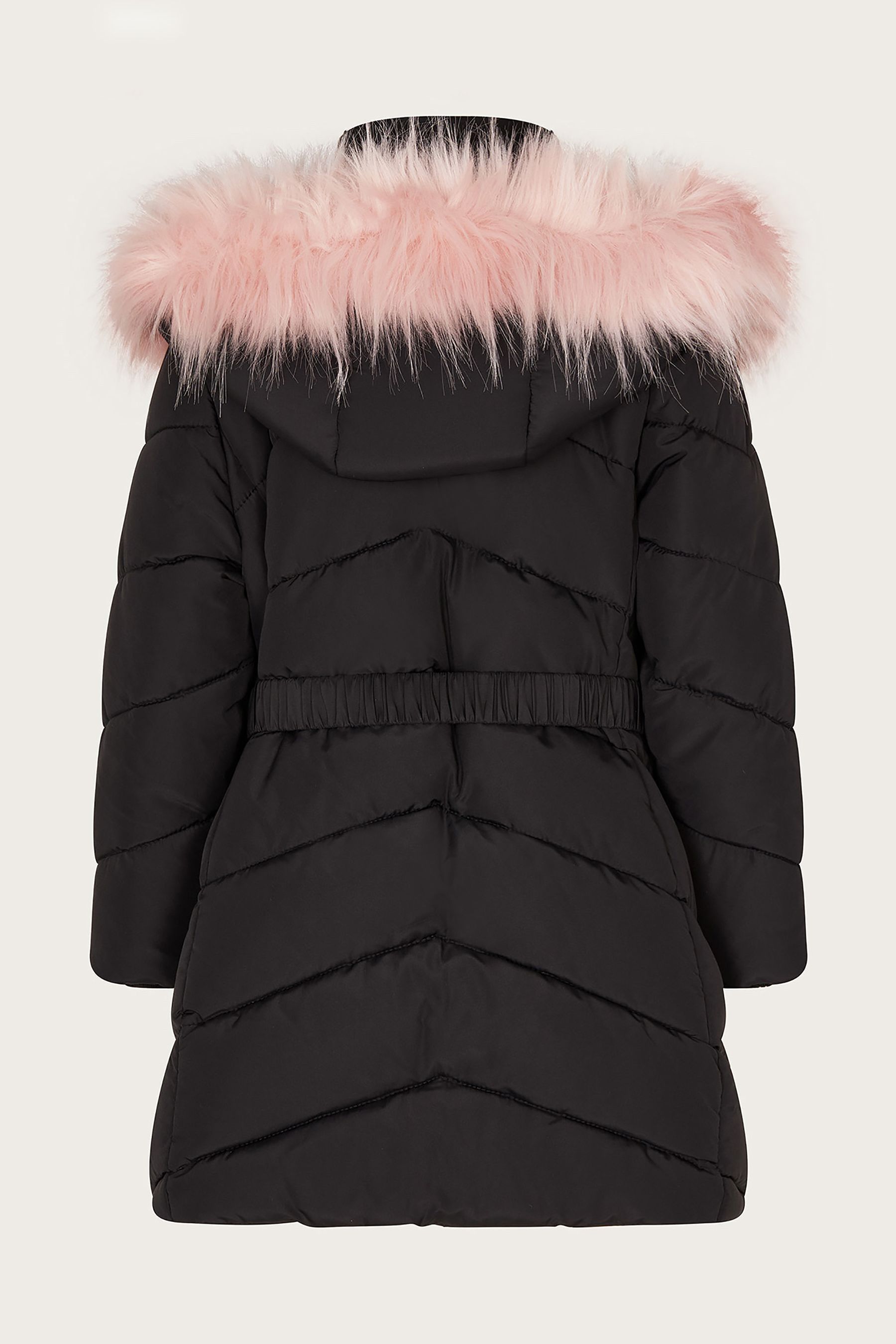 Black coat with store white fur hood