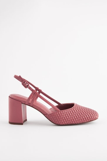 Rose Pink Forever Comfort® Square Toe Weave Slingback Block Heel Shoes