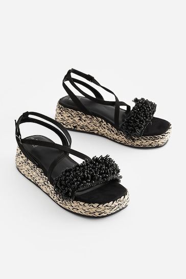 Black Forever Comfort® Espadrille Flatform Sandals