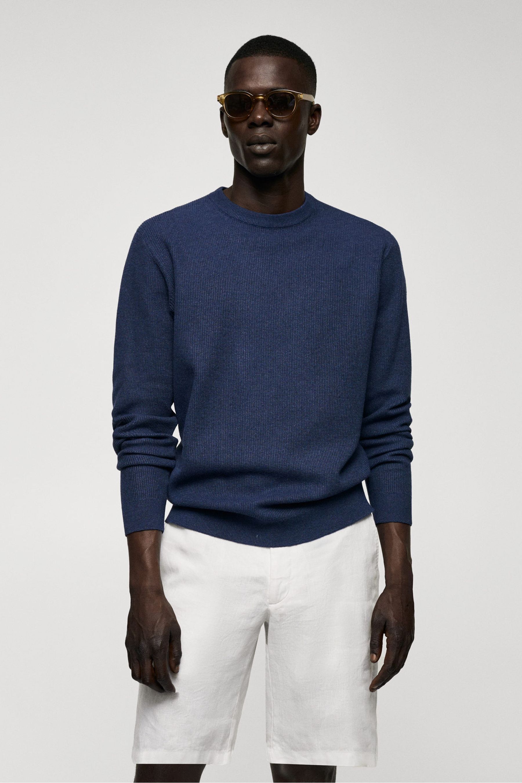 Mango Blue Structured Cotton Sweater