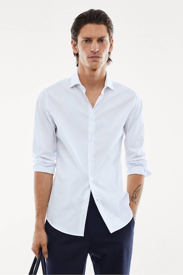 Mango Long Buttoned Sleeve Slim Fit Stripe Shirt